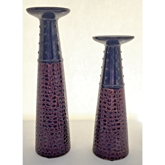 CANDLE HOLDERS-Pillar Candle-Ceramic-Alligator and Metal Look-12" & 10"-Set of 2 - Picture 8 of 11